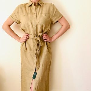 Lauren Ralph Lauren | Dresses | Ralph Lauren Khaki 0 Linen Belted Shirt  Dress | Poshmark